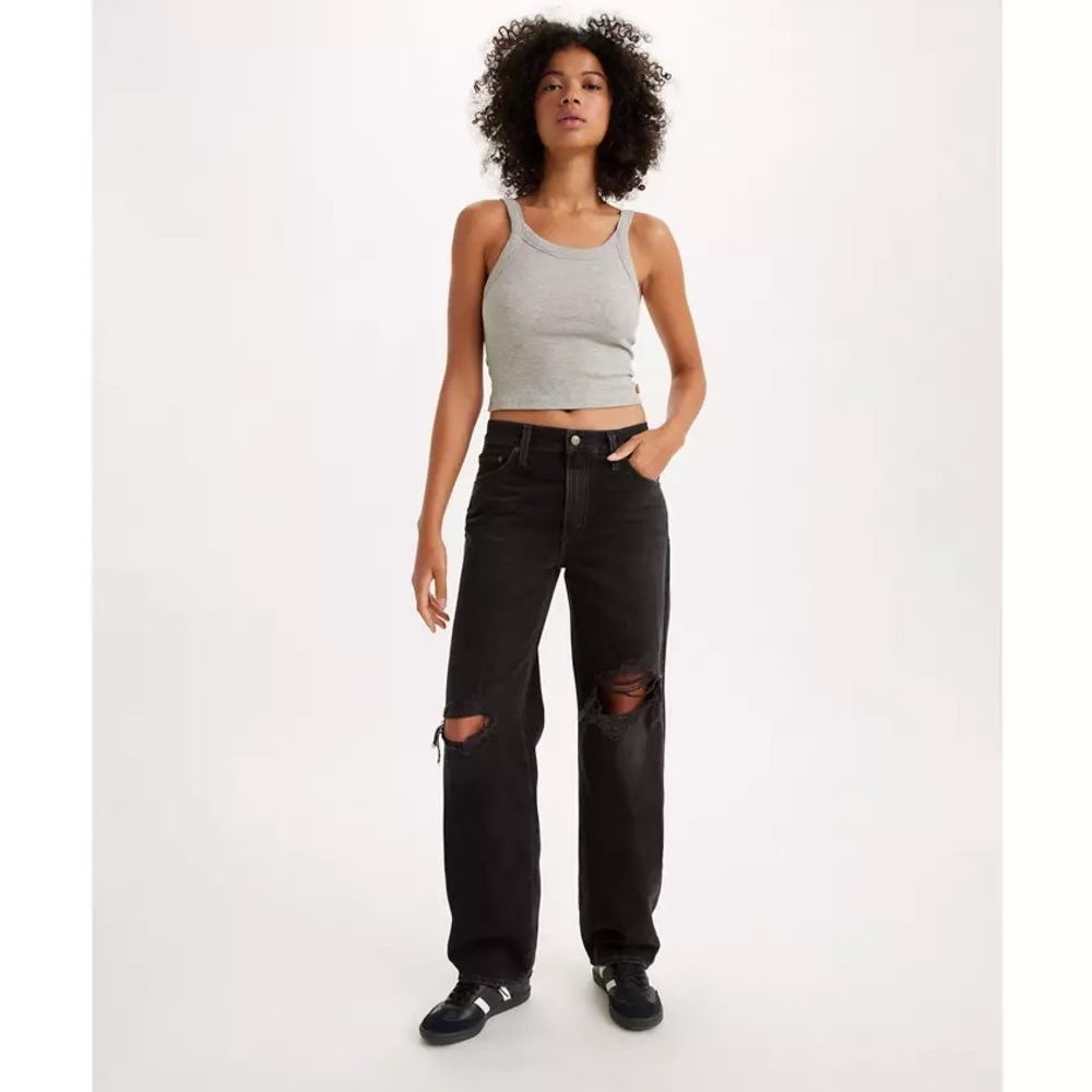 Levi’s Premium Baggy Dad Women’s Jeans‎ Washed Black Distressed Size 26